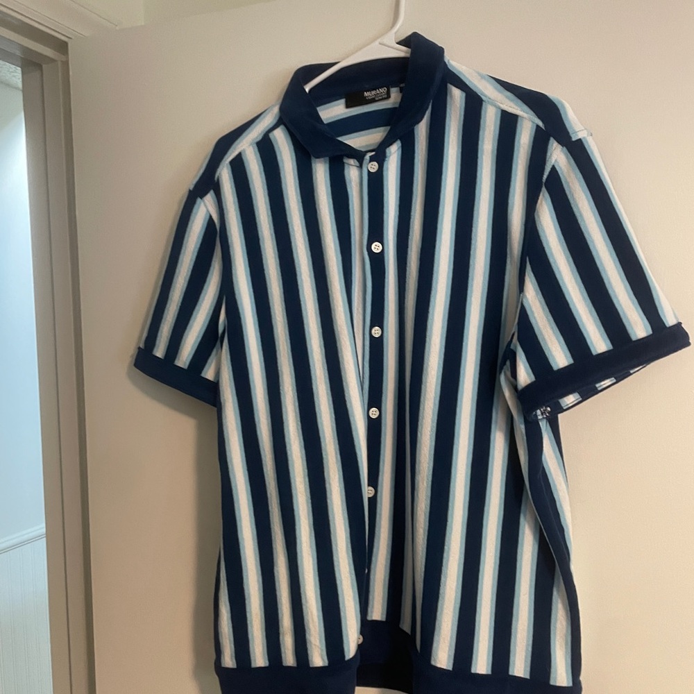 Murano liquid luxury collared shirt—  blue/white size L — vintage/ retro look